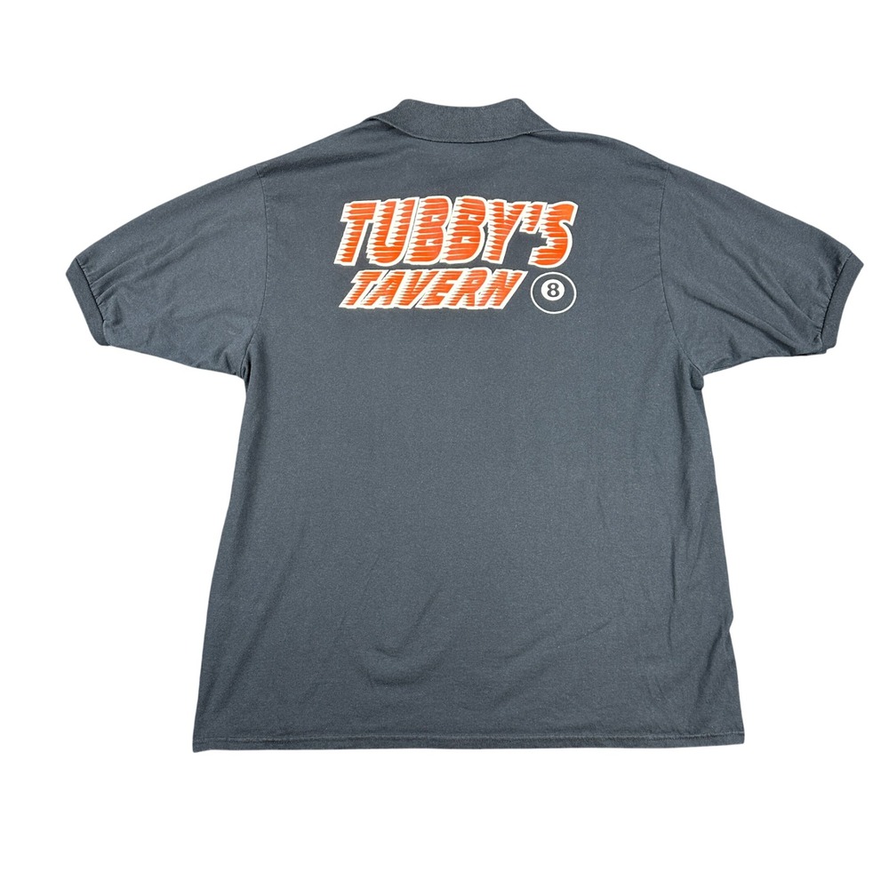 Jerzees Tubbys Tavern 8 Ball Billiards Polo Shirt Mens XL Charcoal Grey Dive Bar